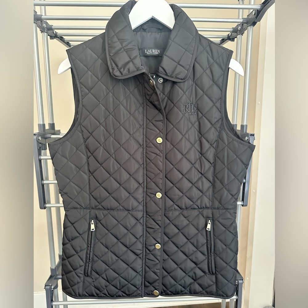 NWOT Lauren Ralph Lauren Black Quilted Snap-Front Vest